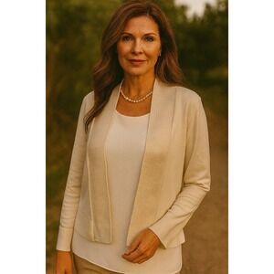 Calvin Klein Beige Shrug Sweater Large Sequin Silk Blend Cardigan 3/4 Sleeve